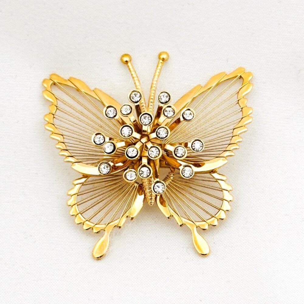Vintage Monet Butterfly Brooch with Rhinestones